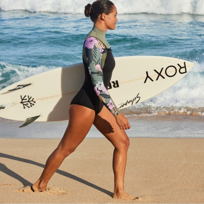 2024 Roxy Womens Elite 1.5mm Long Sleeve Front Zip Shorty Wetsuit ERJW403064 - Anthracite Classic Pro Surf